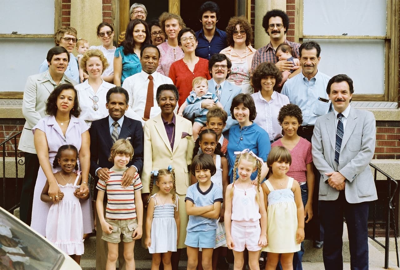 Community members on the front steps